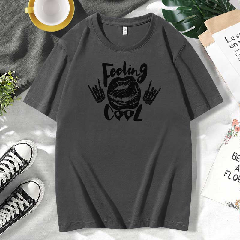 Women Casual Lips Print Cotton Plus Size Short Sleeve T-Shirt