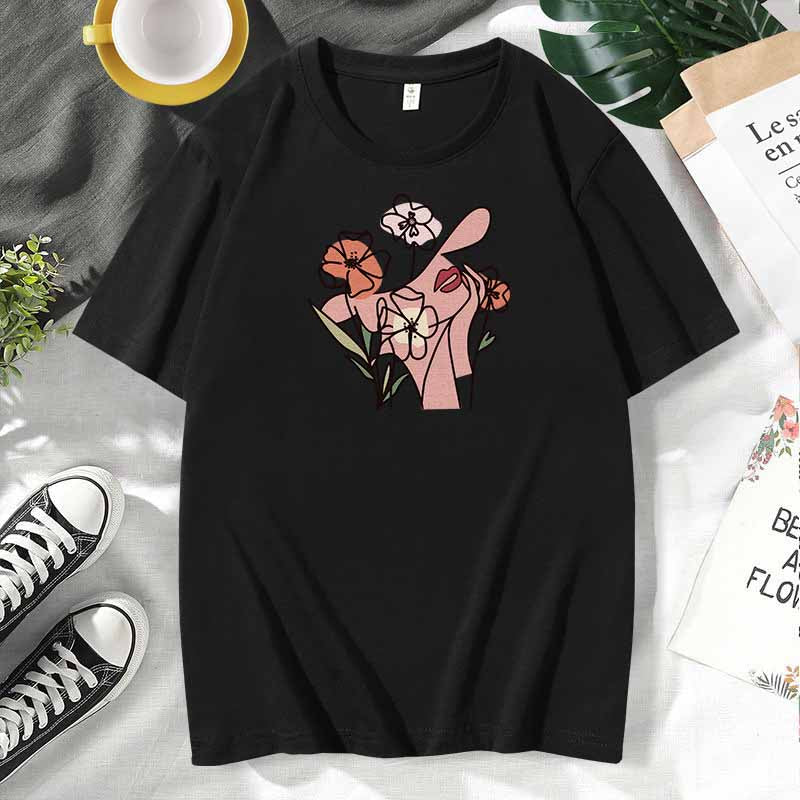 Women Casual Print Cotton Plus Size Short Sleeve T-Shirt