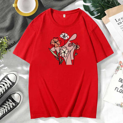 Women Casual Print Cotton Plus Size Short Sleeve T-Shirt