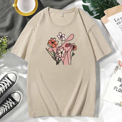 Women Casual Print Cotton Plus Size Short Sleeve T-Shirt