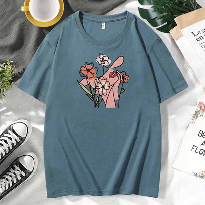 Women Casual Print Cotton Plus Size Short Sleeve T-Shirt