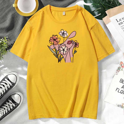 Women Casual Print Cotton Plus Size Short Sleeve T-Shirt