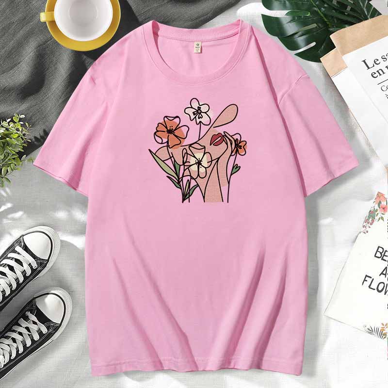 Women Casual Print Cotton Plus Size Short Sleeve T-Shirt