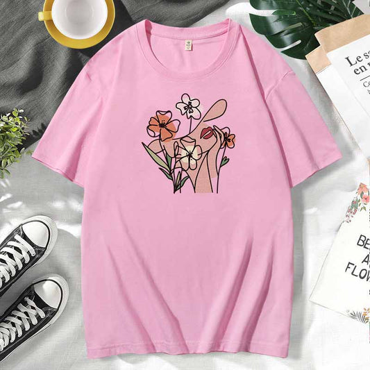 Camiseta de manga corta de algodón con estampado informal para mujer, talla grande