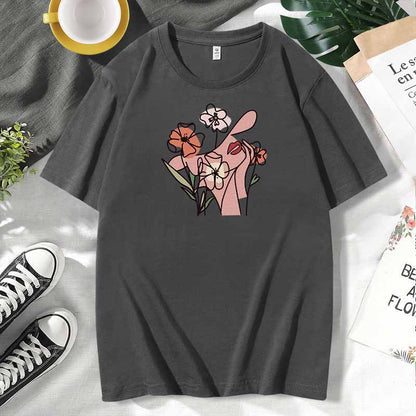 Women Casual Print Cotton Plus Size Short Sleeve T-Shirt