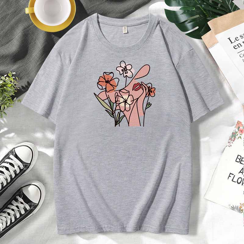 Women Casual Print Cotton Plus Size Short Sleeve T-Shirt