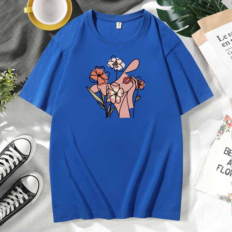 Women Casual Print Cotton Plus Size Short Sleeve T-Shirt