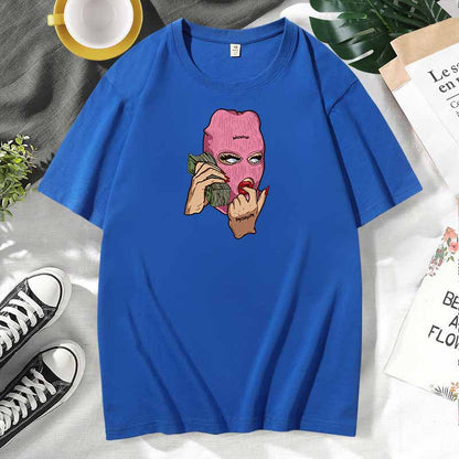 Camiseta de manga corta de algodón con estampado informal para mujer, talla grande