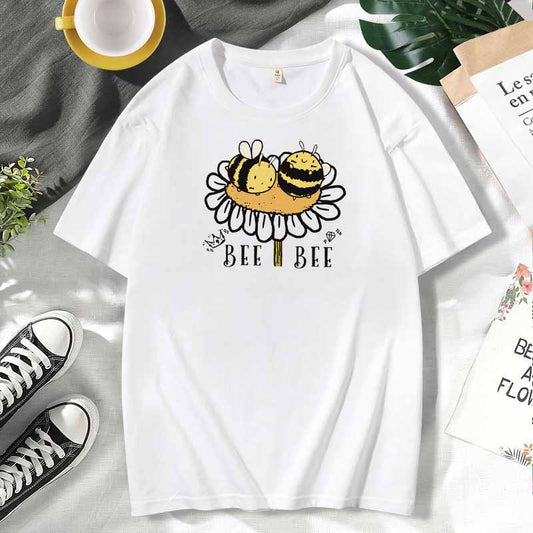 Camiseta de manga corta de algodón con estampado informal para mujer, talla grande