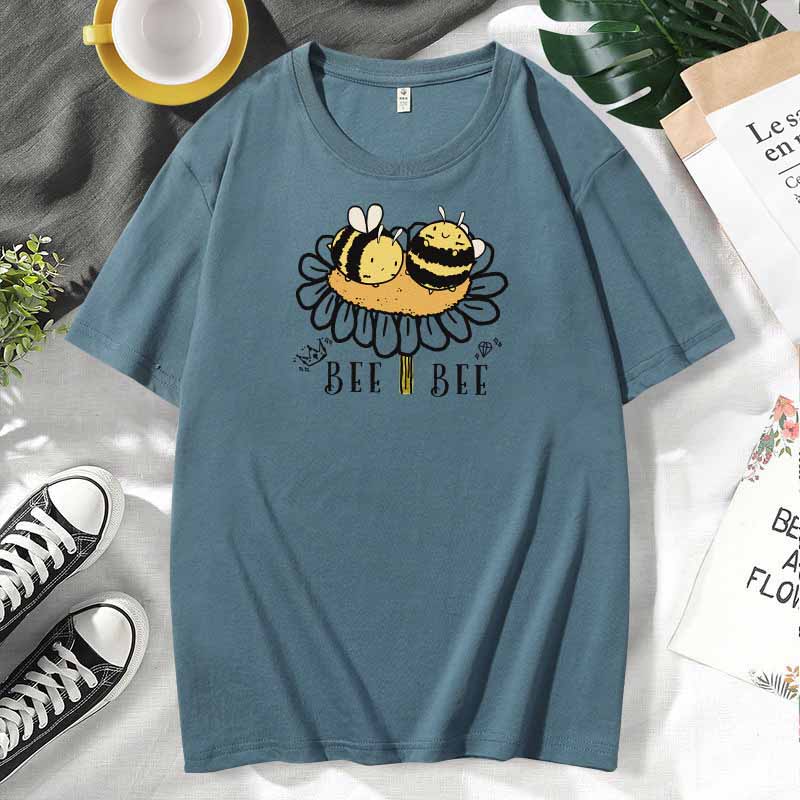 Camiseta de manga corta de algodón con estampado informal para mujer, talla grande