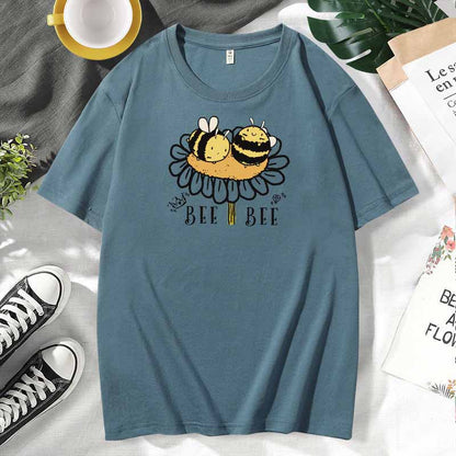 Camiseta de manga corta de algodón con estampado informal para mujer, talla grande