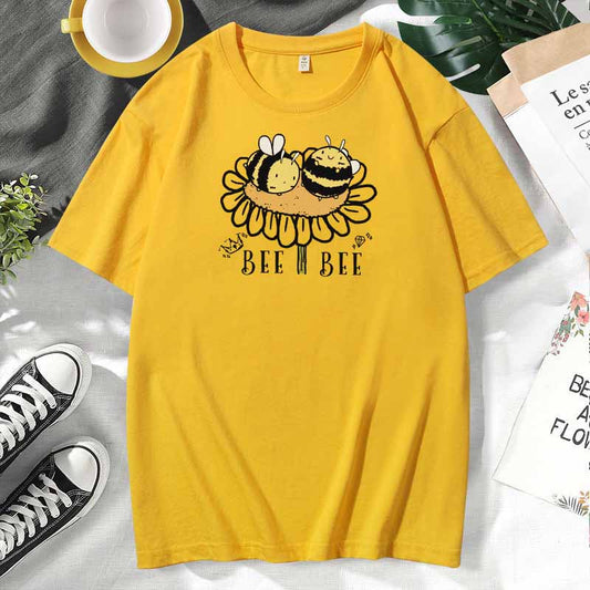 Camiseta de manga corta de algodón con estampado informal para mujer, talla grande