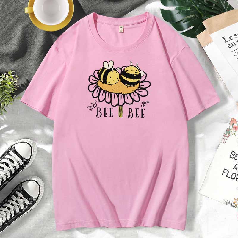 Camiseta de manga corta de algodón con estampado informal para mujer, talla grande