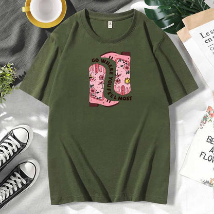 Western Women Casual Print Cotton Plus Size Short Sleeve T-Shirt