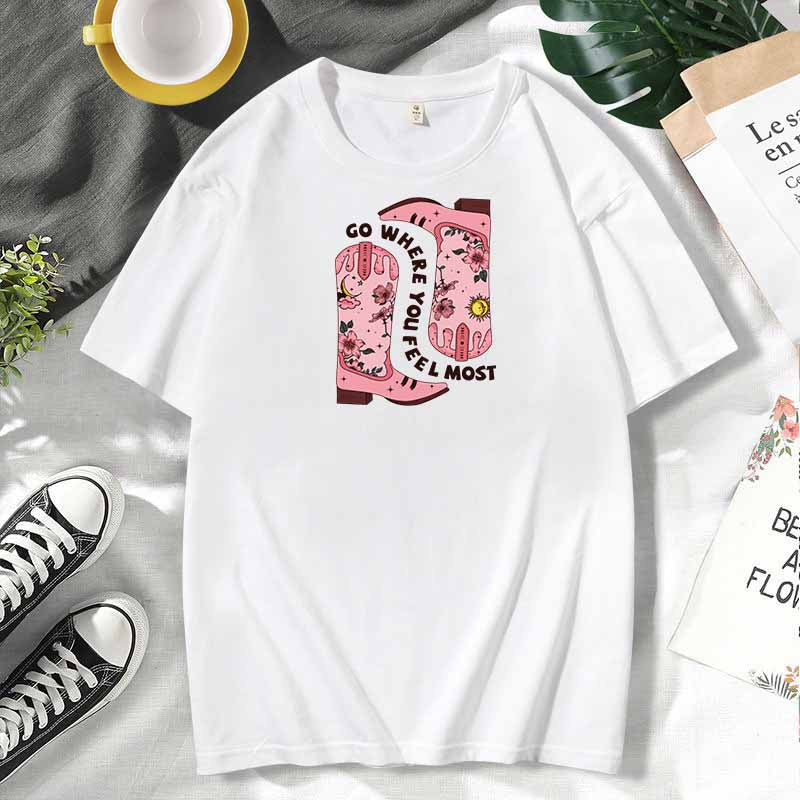 Western Women Casual Print Cotton Plus Size Short Sleeve T-Shirt