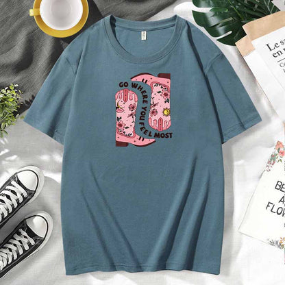 Western Women Casual Print Cotton Plus Size Short Sleeve T-Shirt