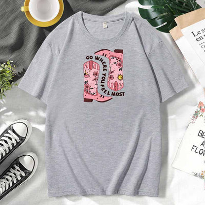 Western Women Casual Print Cotton Plus Size Short Sleeve T-Shirt