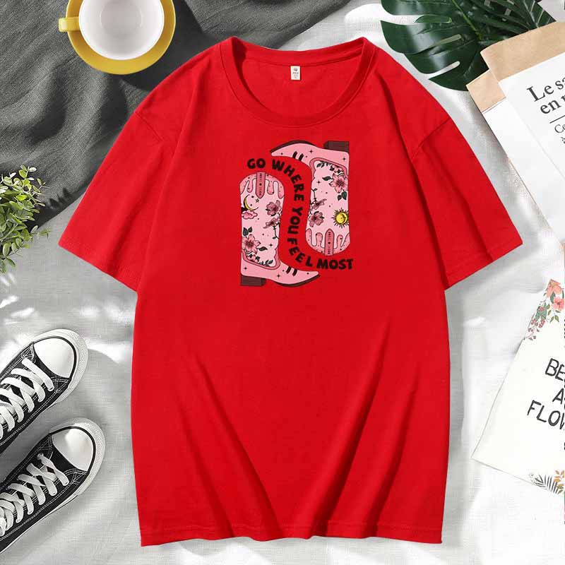 Western Women Casual Print Cotton Plus Size Short Sleeve T-Shirt