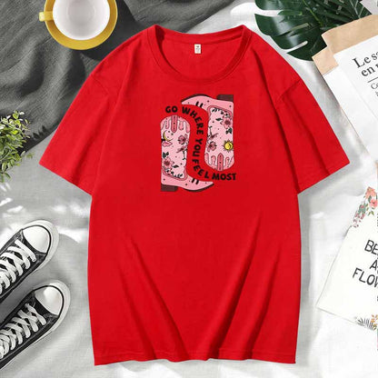 Western Women Casual Print Cotton Plus Size Short Sleeve T-Shirt