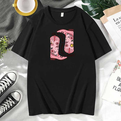 Western Women Casual Print Cotton Plus Size Short Sleeve T-Shirt