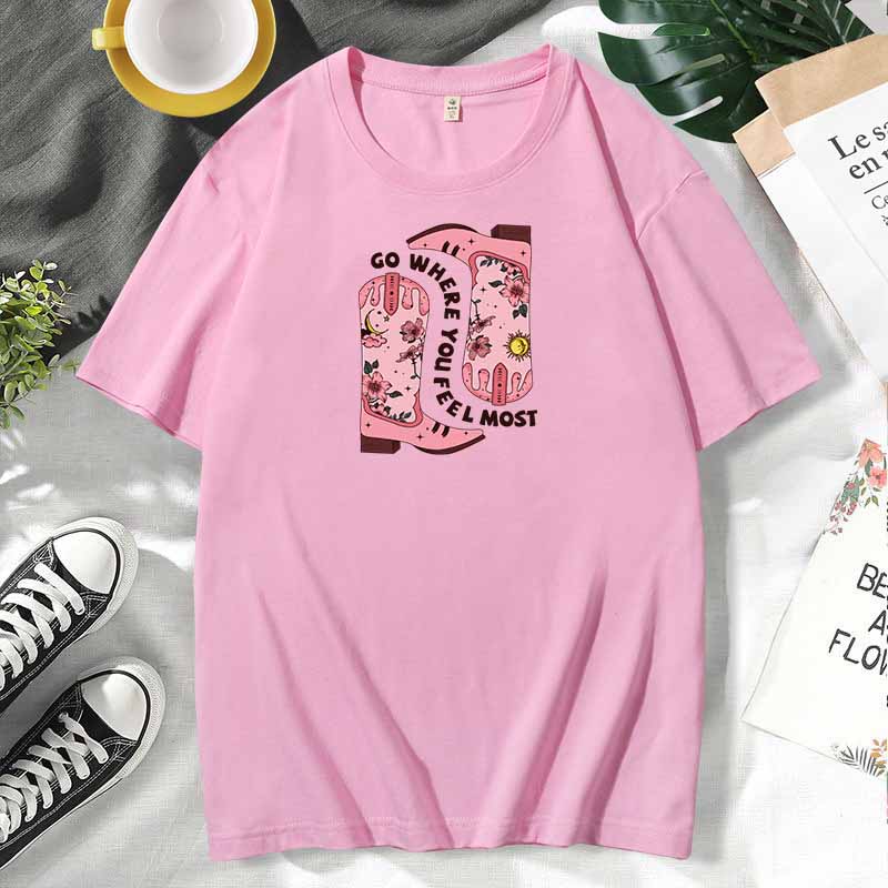 Western Women Casual Print Cotton Plus Size Short Sleeve T-Shirt