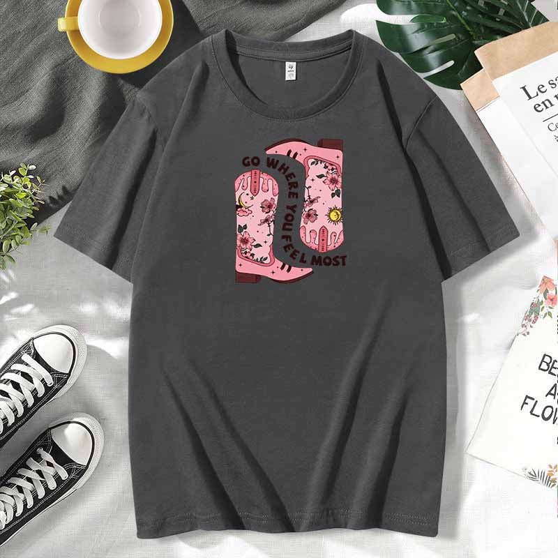 Western Women Casual Print Cotton Plus Size Short Sleeve T-Shirt