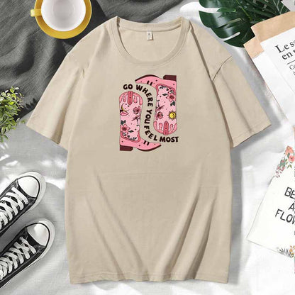 Western Women Casual Print Cotton Plus Size Short Sleeve T-Shirt