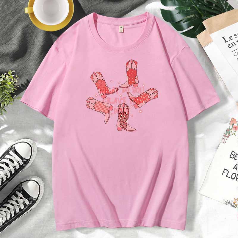 Camiseta de manga corta de algodón con estampado informal de estilo occidental para mujer, talla grande