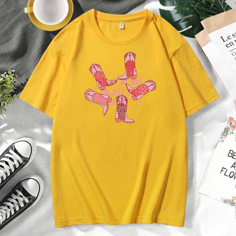 Camiseta de manga corta de algodón con estampado informal de estilo occidental para mujer, talla grande