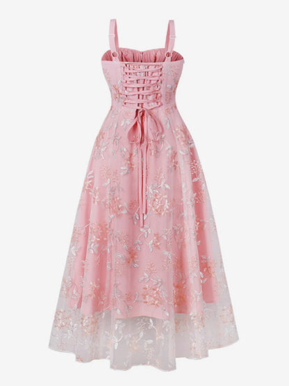 Pink Embroidered Retro Dress A-line 1950s Style Midi Swing Dress For Women 2026