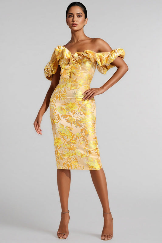 Joni One-Shoulder Jacquard Midi Dress
