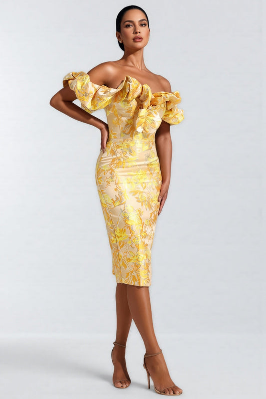 Joni One-Shoulder Jacquard Midi Dress