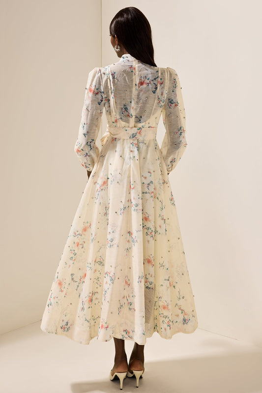 Floral Rhinestone Bottom Midi Dress