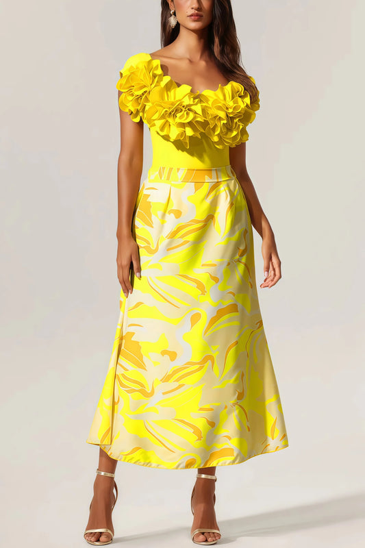 Tulip Off-Shoulder Flowers Maxi Two-Piece Set