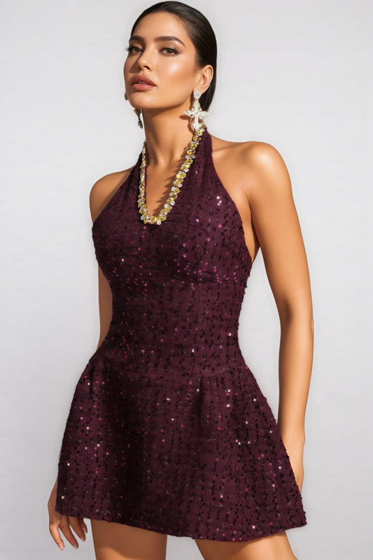 Sable Halterneck Crystal Sequin Mini Dress