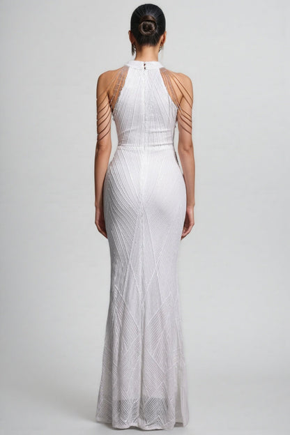 Solend Neckline Sequin Fishtail Maxi Dress