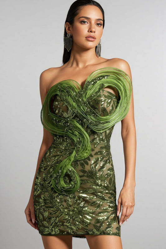 Karena Sequined Plunge Mini Dress