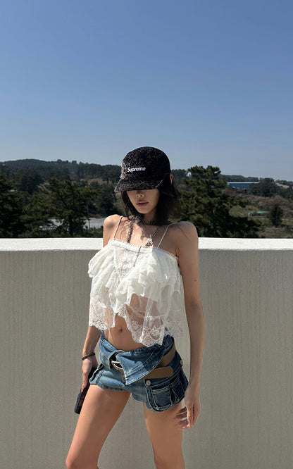 Layered Lace Mesh Cami Top