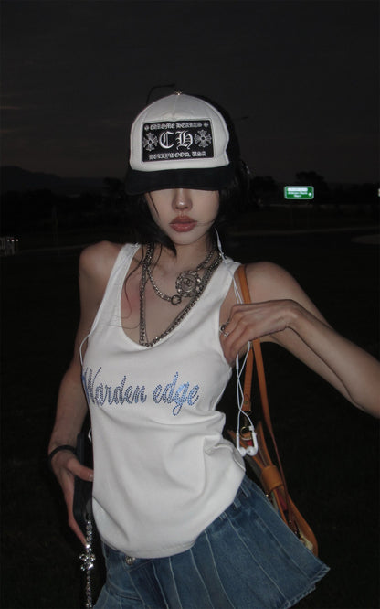 Ribbed Cotton Slim Racer Tank Top