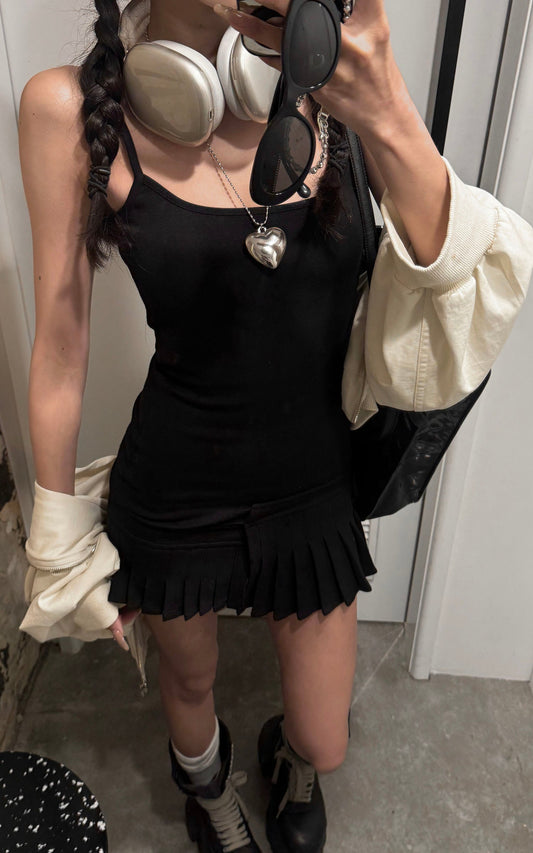 Asym Pleated Rib Knit Mini Dress