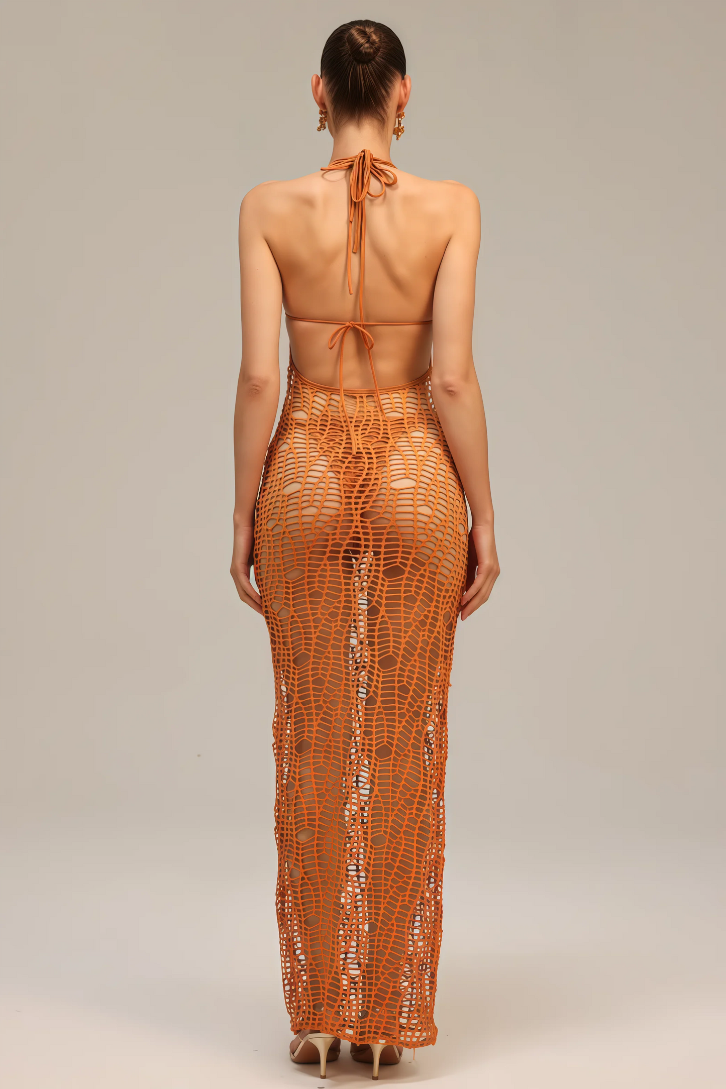 Zimino Orange Cutout Bikini Three Piece Set