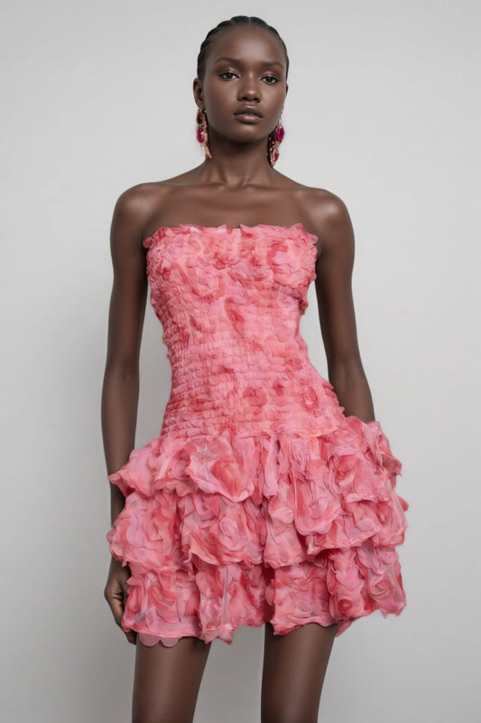 Rivenk 3D Flower Smocking Mini Dress