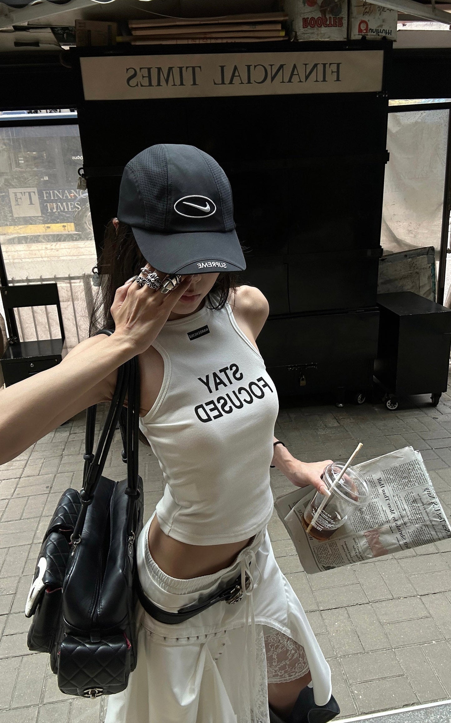 Ribbed Racerback Tank Top with Contrast Lettering