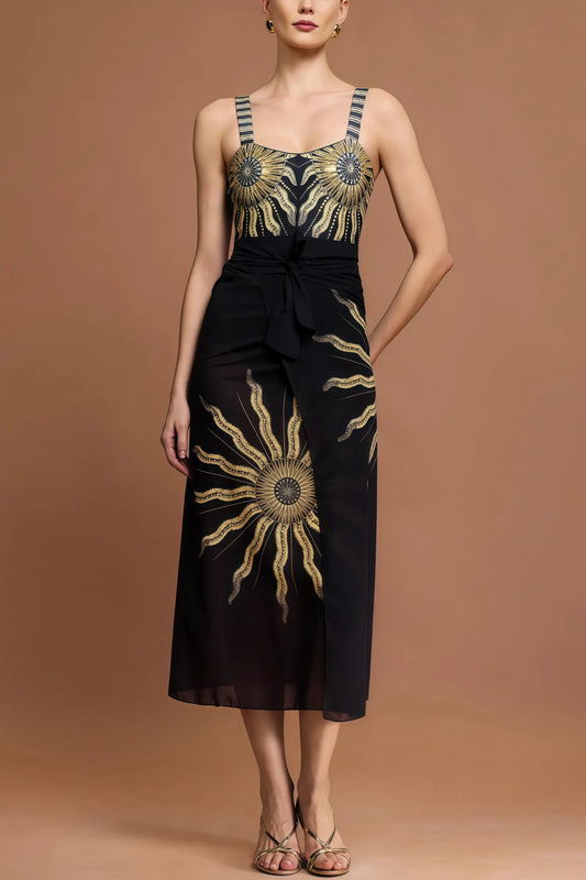 Veva Halter Sequin Sun Printed Two-Piece Set