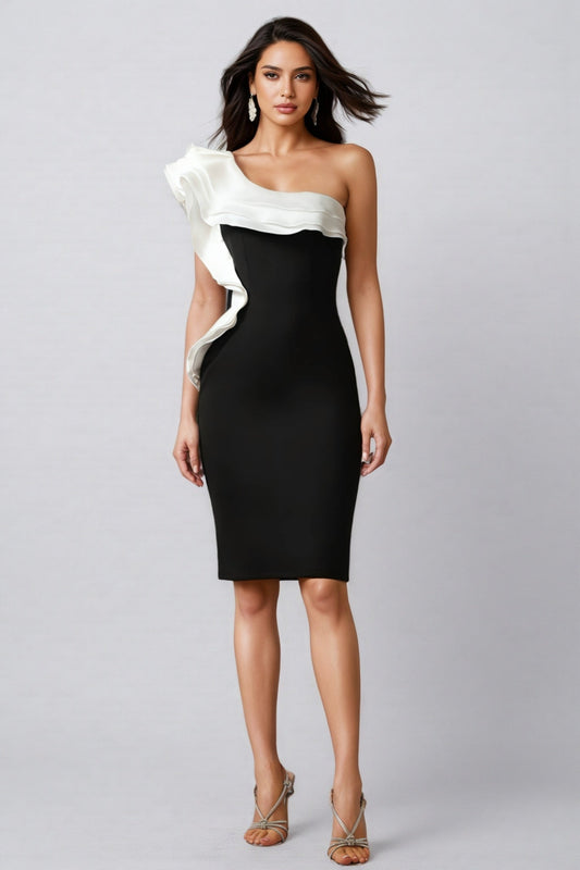 Jodinin One Shoulder Flounce Bandage Mini Dress