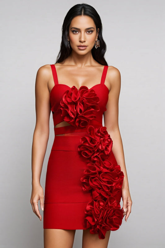 Serela Hollow Out Flowers Bandage Mini Dress