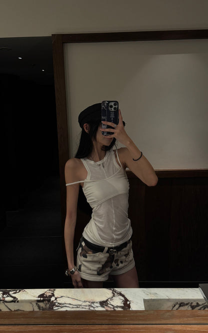 Cutout Layered Tank Top with Asymmetric Hem