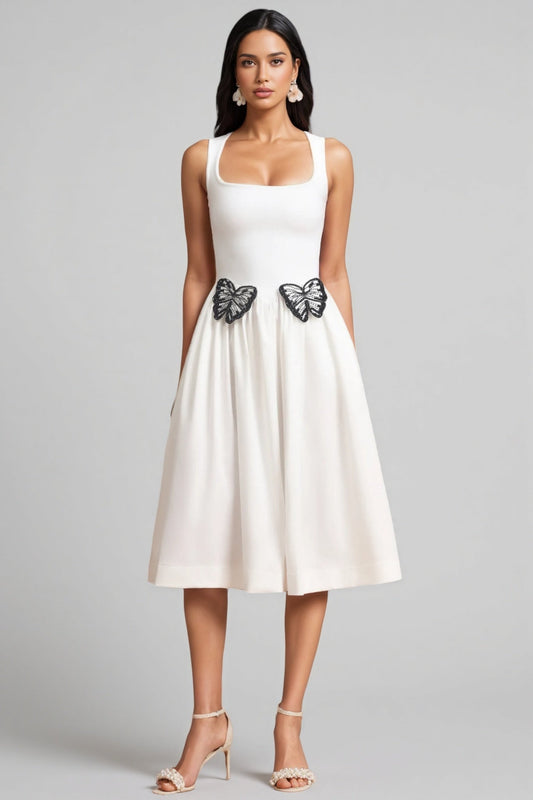 Jiusi Square Collar Halter Butterfly Midi Dress