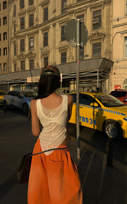 Deconstructed Layered Tank Top with Cutout Back Design