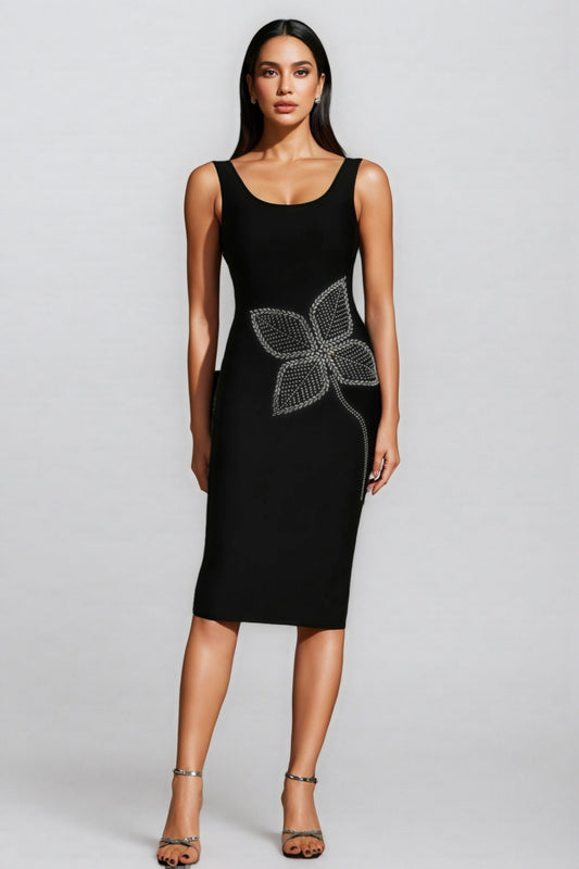 Lolic Diamond Flowers Bandage Midi Dress